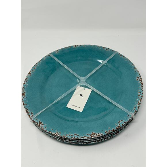 Tommy Bahama Melamine 11" Side Plates Set of 4 Dark Turquoise Rustic Crackle NEW - Picture 1 of 2